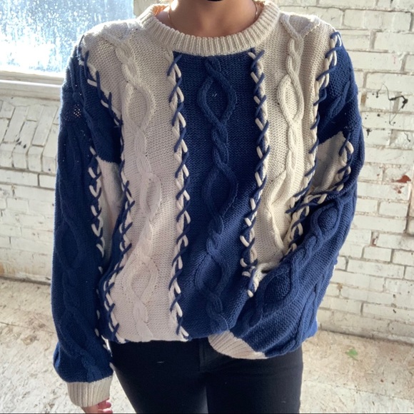 Vintage Gibson contrast chunky knit sweater L - Picture 3 of 11